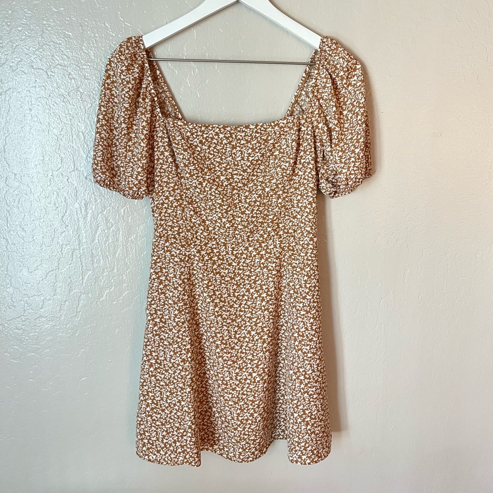 Abercrombie & Fitch Brown Floral Mini Fit and Flare Dress